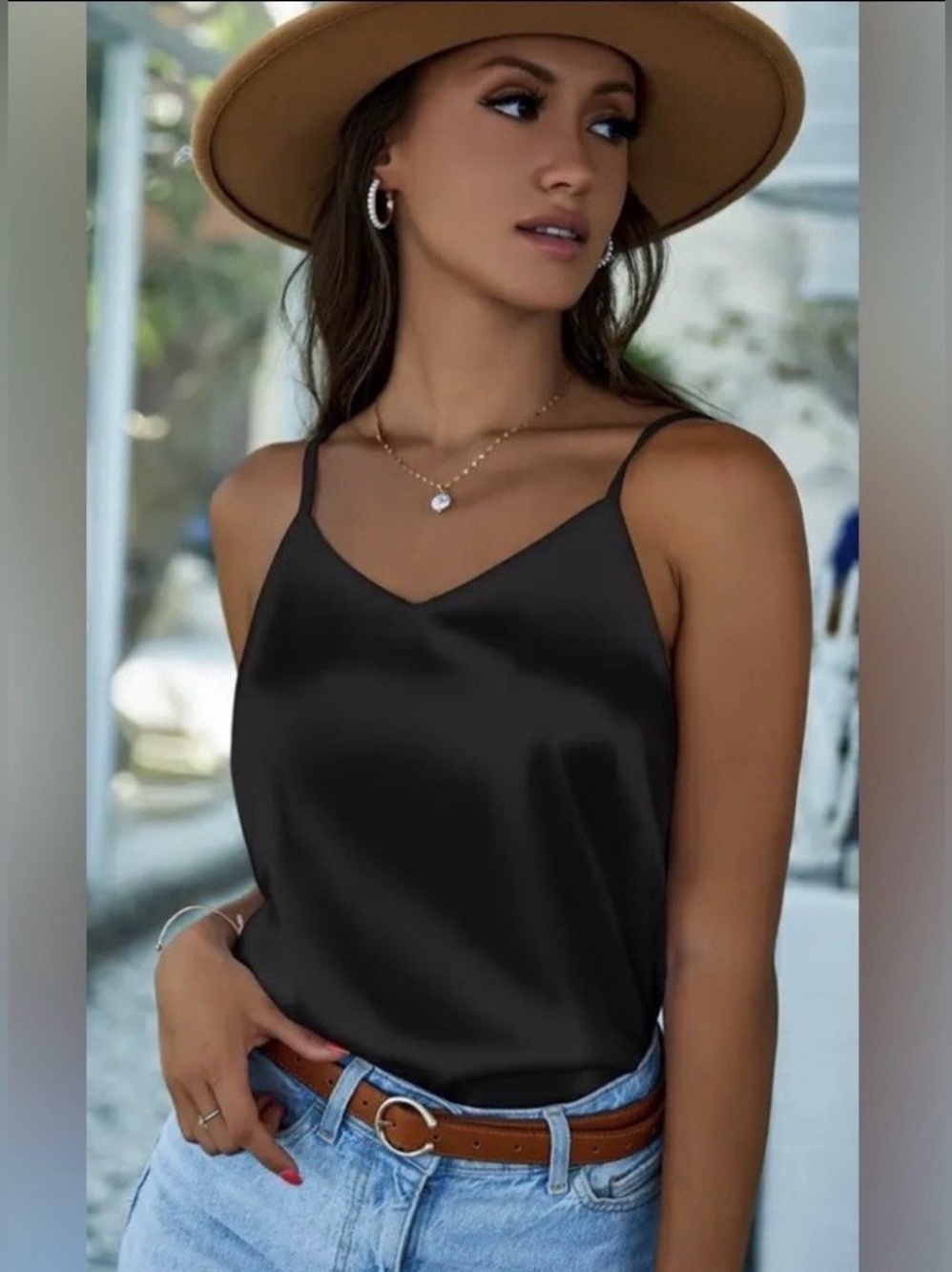 Chic Satin Tank Top NWT Everyday Layering Camisole Black XL